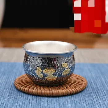 fine silver Cup Silver Handmade Teaware Bright Old Hammered Gold-plated Plum Blossom Cup Tea Cup 
fine silver Cup Silver Handmade Teaware Bright Old Hammered Gold-plated Plum Blossom Cup Tea Cup