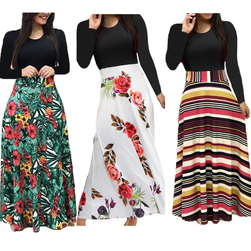 2019 Spring Women Long Dresses flower Print Beach Dress Casual Long Sleeve O Neck Ruffles Elegant Party Dress Splicing dress
2019 Spring Women Long Dresses flower Print Beach Dress Casual Long Sleeve O Neck Ruffles Elegant Party Dress Splicing dress