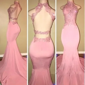 Pink 2018 Prom Dresses Mermaid High Collar Appliques Lace Backless Party Maxys Long Prom Gown Evening Dresses Robe De Soiree
Pink 2018 Prom Dresses Mermaid High Collar Appliques Lace Backless Party Maxys Long Prom Gown Evening Dresses Robe De Soiree