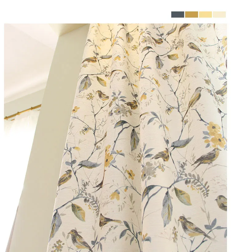 Single Panels Bird Curtains For Living Room Rustic Home Decor American