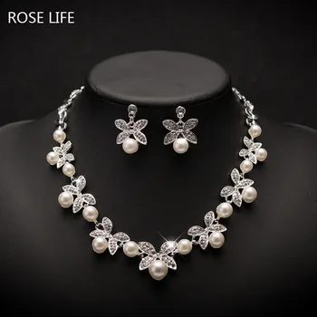 ROSE LIFE 2017 Rhinestones Bridal Wedding Jewelry Sets Silver Plated Butterfly Earrings Pearl Necklace Adornment Jewelry Woman 
ROSE LIFE 2017 Rhinestones Bridal Wedding Jewelry Sets Silver Plated Butterfly Earrings Pearl Necklace Adornment Jewelry Woman