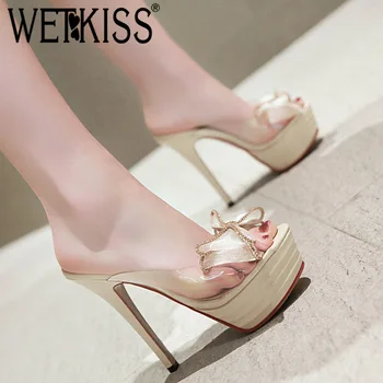WETKISS Transparent Pvc Slippers Women Peep Toe Footwear Mesh Butterfly Knot Slides Shoes Platform Female Mules Shoes Woman 2019
WETKISS Transparent Pvc Slippers Women Peep Toe Footwear Mesh Butterfly Knot Slides Shoes Platform Female Mules Shoes Woman 2019