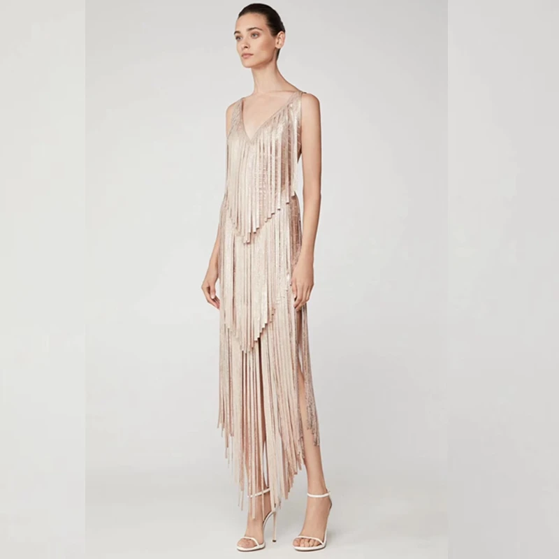 Fashion Gold Tassels Sexy V Neck Women Autumn Derss Sleeveless Solid Bandage Dress 2018 Newest Backless Evening Celebrity Festa
Fashion Gold Tassels Sexy V Neck Women Autumn Derss Sleeveless Solid Bandage Dress 2018 Newest Backless Evening Celebrity Festa