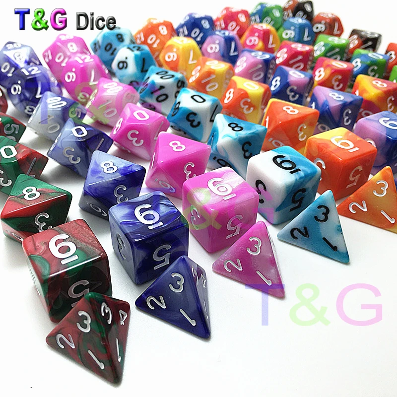 Top Quality Hot 7pcs D4-D20 MultiSided Games Dices Double Color Gemini Dice Set with Nebula effect Acrylic Plastic Toy Kit 
Top Quality Hot 7pcs D4-D20 MultiSided Games Dices Double Color Gemini Dice Set with Nebula effect Acrylic Plastic Toy Kit