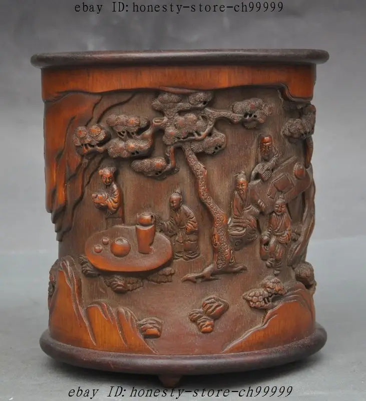 7" China Bamboo Root Hand carving Pine People Lucky statue brush pot pencil vase
7" China Bamboo Root Hand carving Pine People Lucky statue brush pot pencil vase