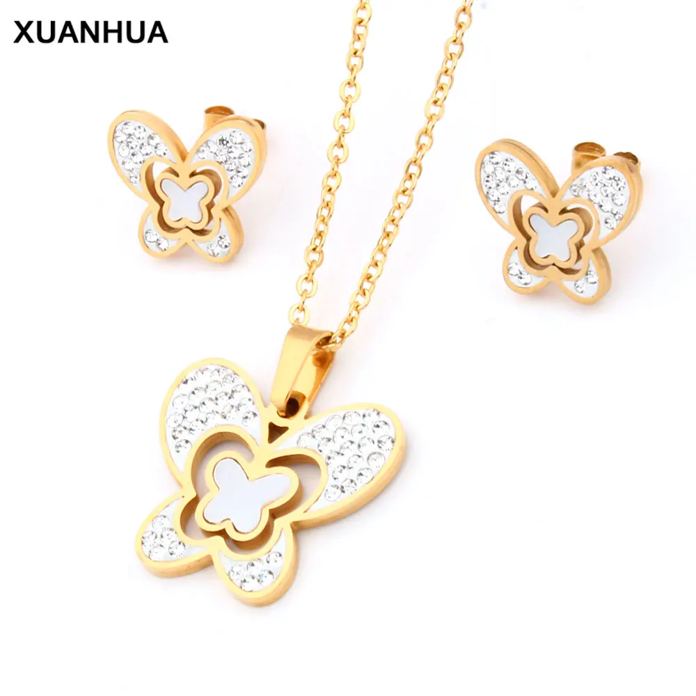 XUANHUA Stainless Steel Jewelry Sets for Women Shell Crystal Butterfly Pendant Necklace Stud Earrings Fashion Gold-color Gift
XUANHUA Stainless Steel Jewelry Sets for Women Shell Crystal Butterfly Pendant Necklace Stud Earrings Fashion Gold-color Gift