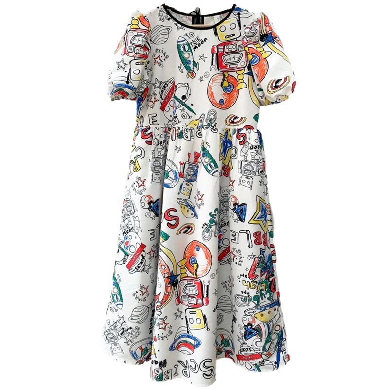PERHAPS U white Robot doodle print o neck puff sleeve short sleeve empire a line midi dress casual D1609
PERHAPS U white Robot doodle print o neck puff sleeve short sleeve empire a line midi dress casual D1609