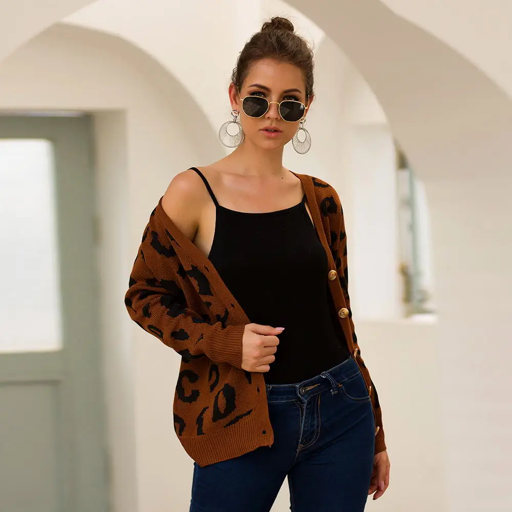 Women Sweater Leopard Pattern European Sweater Casual Long-sleeved Short-style Loose Languid Sweater Cardigan Women New
Women Sweater Leopard Pattern European Sweater Casual Long-sleeved Short-style Loose Languid Sweater Cardigan Women New