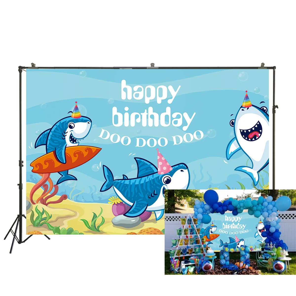 Blue Ocean Shark Birthday Party Background Baby Shark Birthday Party Banner Photography backdrops Photo Studio Props W-2106
Blue Ocean Shark Birthday Party Background Baby Shark Birthday Party Banner Photography backdrops Photo Studio Props W-2106