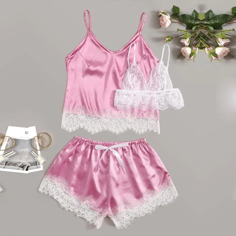 2019 sleep wear Women Bow Sleepwear Sleeveless Strap Nightwear Lace Trim Satin Cami Top Pajama Sets femme sexy lingerie pyjamas
2019 sleep wear Women Bow Sleepwear Sleeveless Strap Nightwear Lace Trim Satin Cami Top Pajama Sets femme sexy lingerie pyjamas