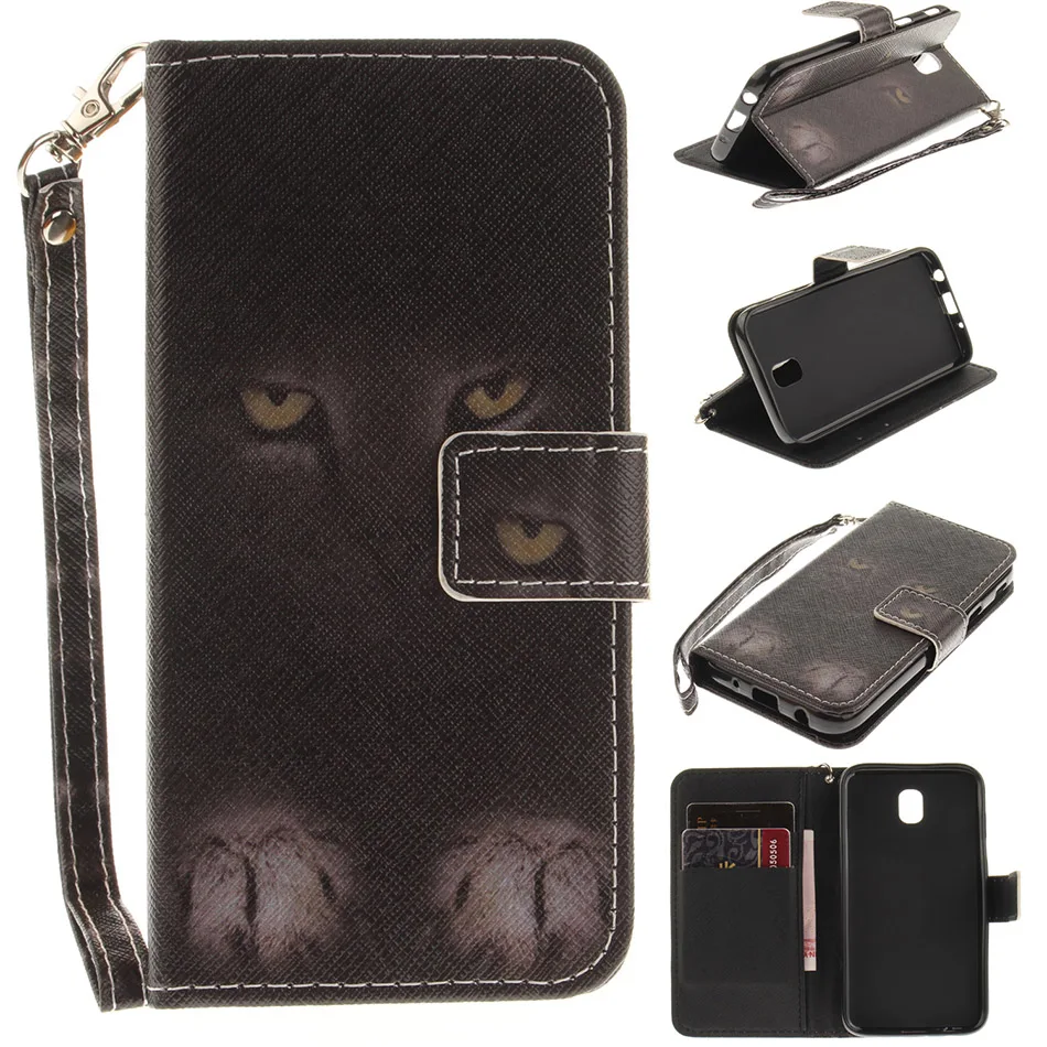 B42 Cute Pet Animals Lion Wolf Owl Leather Phone Case For Samsung Galaxy J3 Prime J5 J7 2017 J730 A520 A8 A6 2018 S9 Plus Cover
