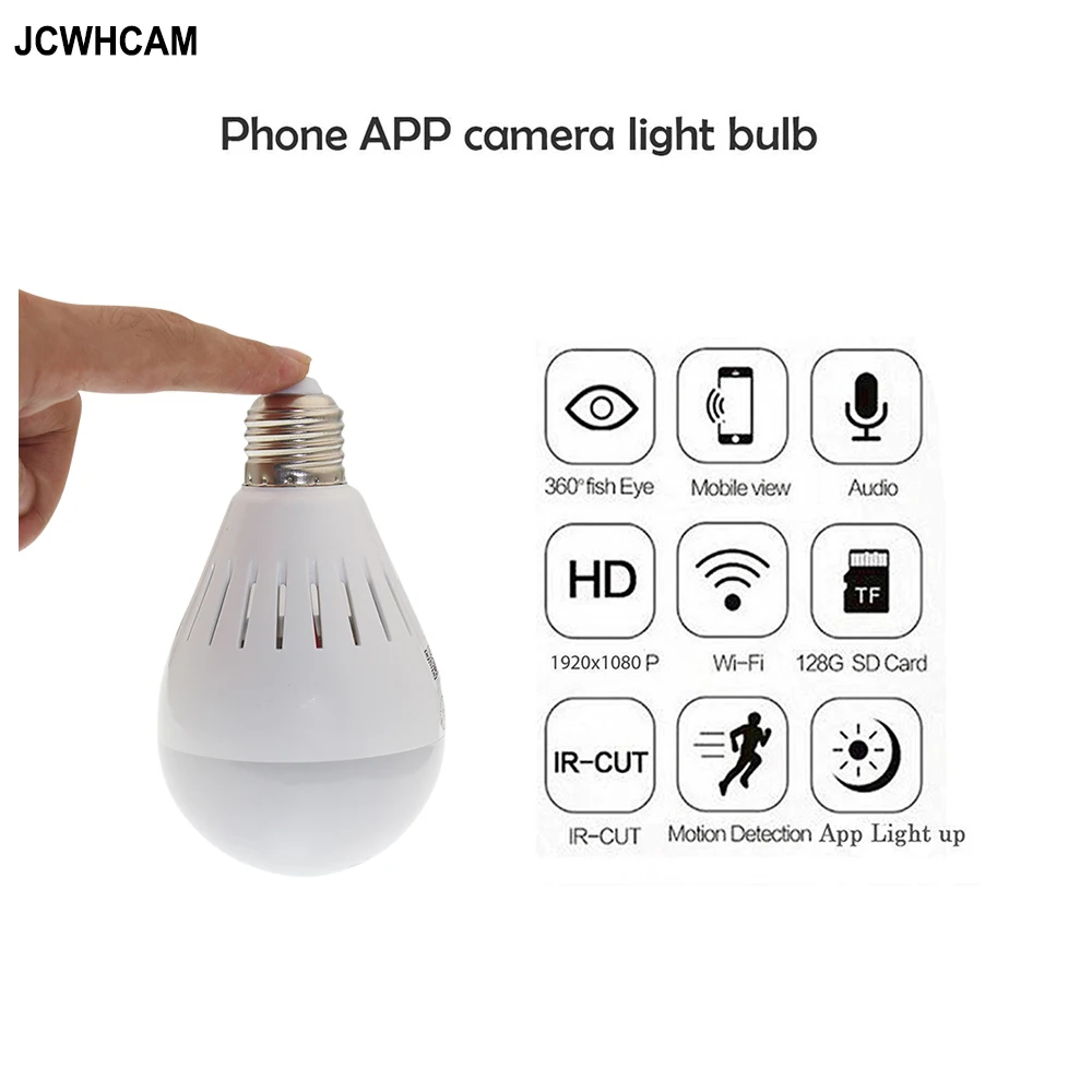 JCWHCAM 360 градусов рыбий глаз WiFi IP камера лампа 960P HD панорамная беспроводная няня