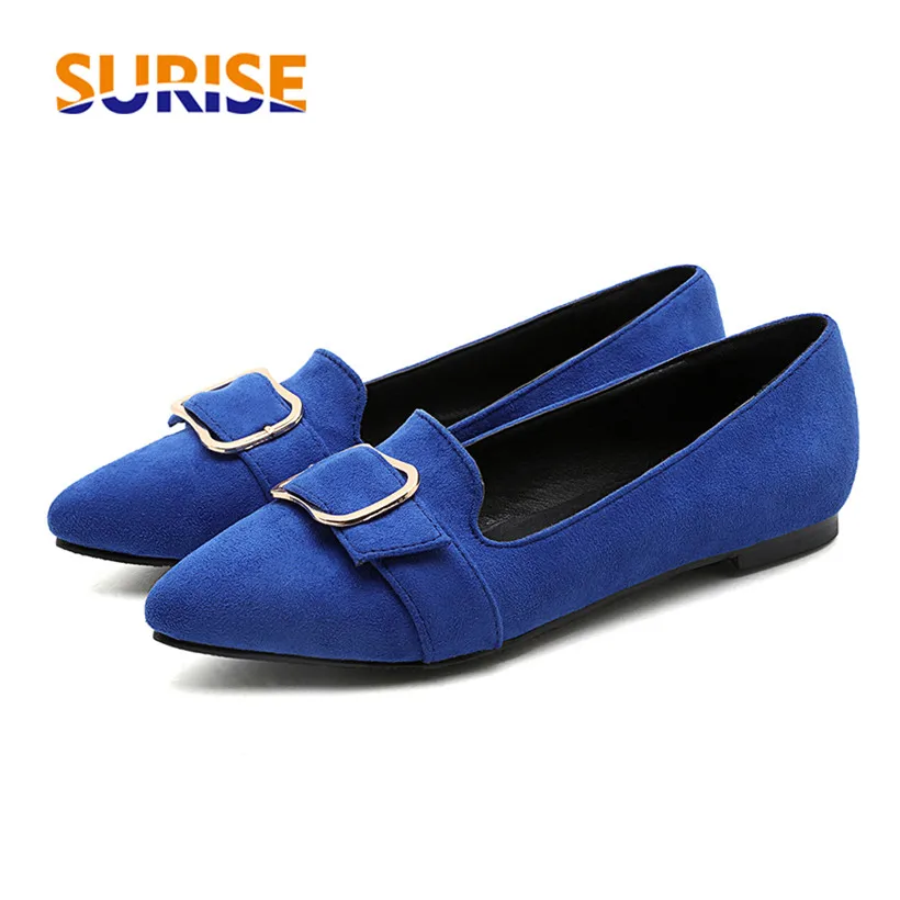 Big Size Casual 1cm Low Block Square Heel Women Pumps Flock Pointed Toe Buckle Dress Spring Autumn Slip On Grey Lady Boat Shoes