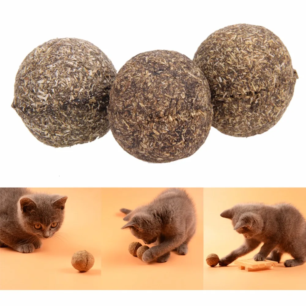 Image Hot Sale 3PCS Cat Toy Natural Catnip Ball Menthol Flavor Cat Treats  Ball Toys Free Shipping V1NF