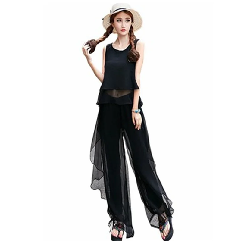 Plus Size Loose Women Sets Two Pieces 2019 Summer Women Casual Suits Chiffon Sleeveless Tops + Long Wide Leg Pants Skirts C223
Plus Size Loose Women Sets Two Pieces 2019 Summer Women Casual Suits Chiffon Sleeveless Tops + Long Wide Leg Pants Skirts C223