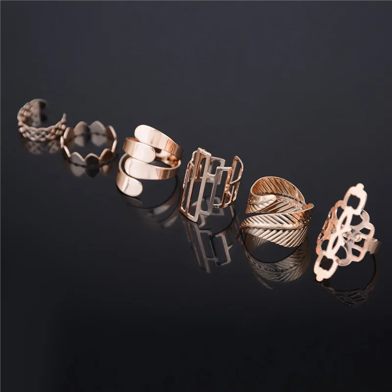6pcs/set Gold Color Fashion Popular Style Adjustable Open Ring Set for Girls Gift Shiny Finger Rings Sets Jewelry
6pcs/set Gold Color Fashion Popular Style Adjustable Open Ring Set for Girls Gift Shiny Finger Rings Sets Jewelry