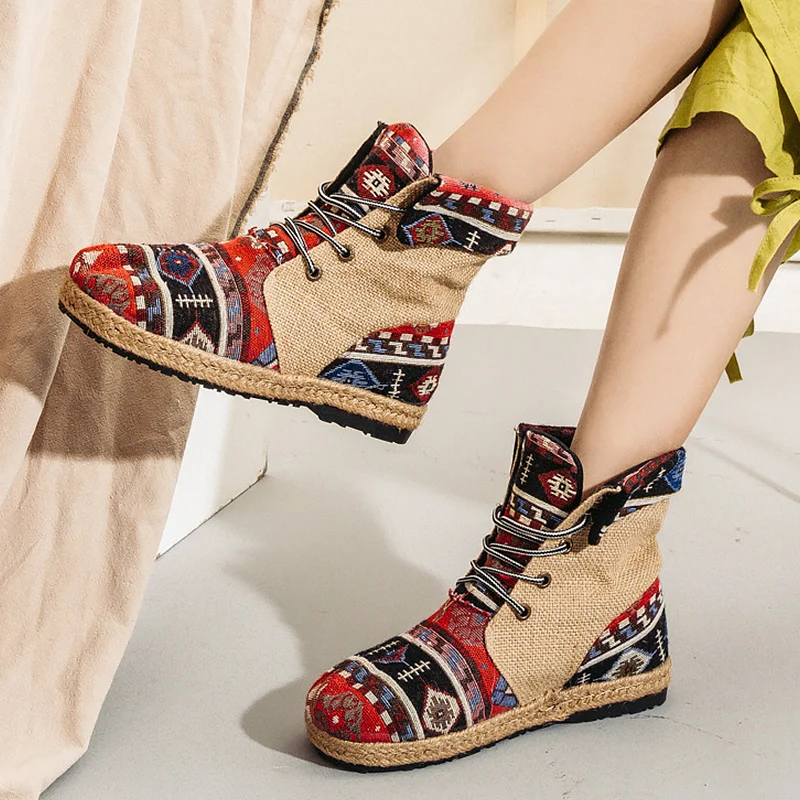 Fashion Hemp Ankle Boots For Girls Spring/Autumn Patchwork Beautiful Women boots Embroider Lace Up Botines Mujer 2019
Fashion Hemp Ankle Boots For Girls Spring/Autumn Patchwork Beautiful Women boots Embroider Lace Up Botines Mujer 2019