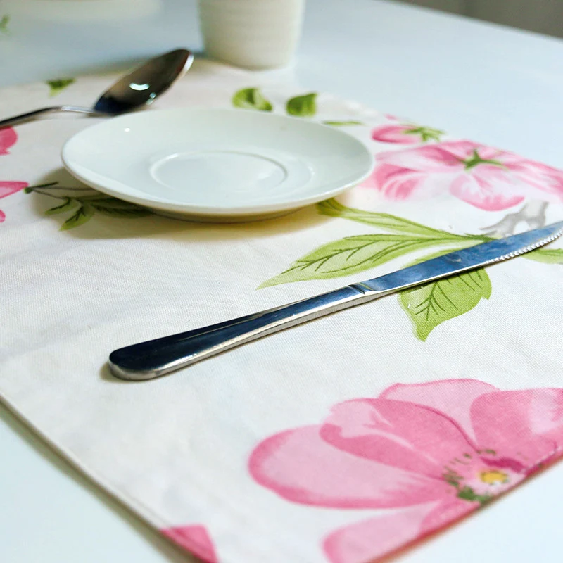 MIAMOR Pink Flower Printed Cloth Table Mats & Placemat for kitchen Dining Decorations Manteles Individuales De Mesa | Дом и сад