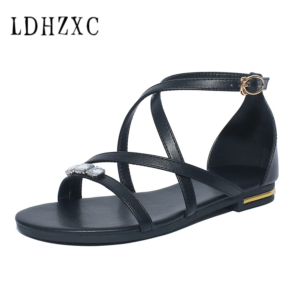 LDHZXC 2018 new Flat Summer Sandals For Women Genuine Leather Nurse Shoes Flat Maternity Shoes Women Sandal