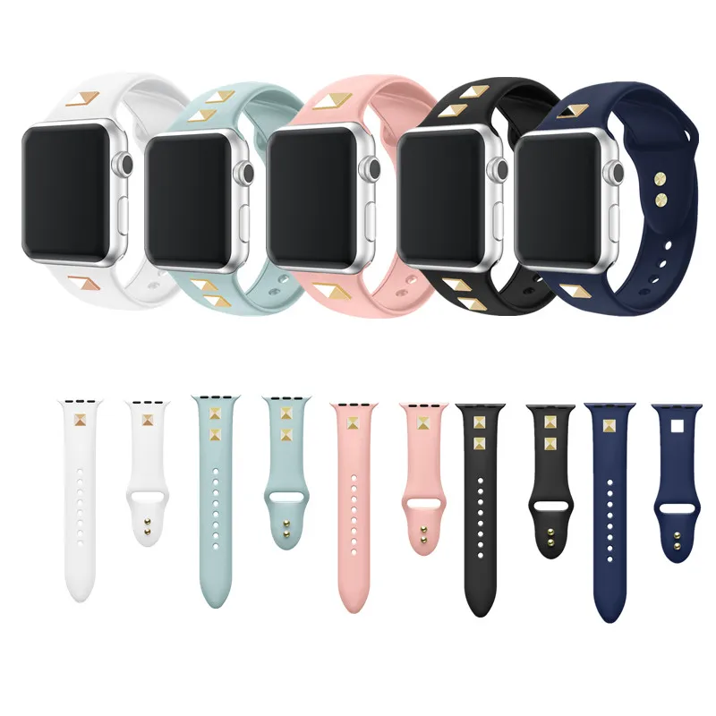 New Rivets Silicone Strap for Apple Watch Bands Series 5 4 3 2 1 Watchband Bracelet Replacement Strap for iWatch 42/38/40/44mm
New Rivets Silicone Strap for Apple Watch Bands Series 5 4 3 2 1 Watchband Bracelet Replacement Strap for iWatch 42/38/40/44mm