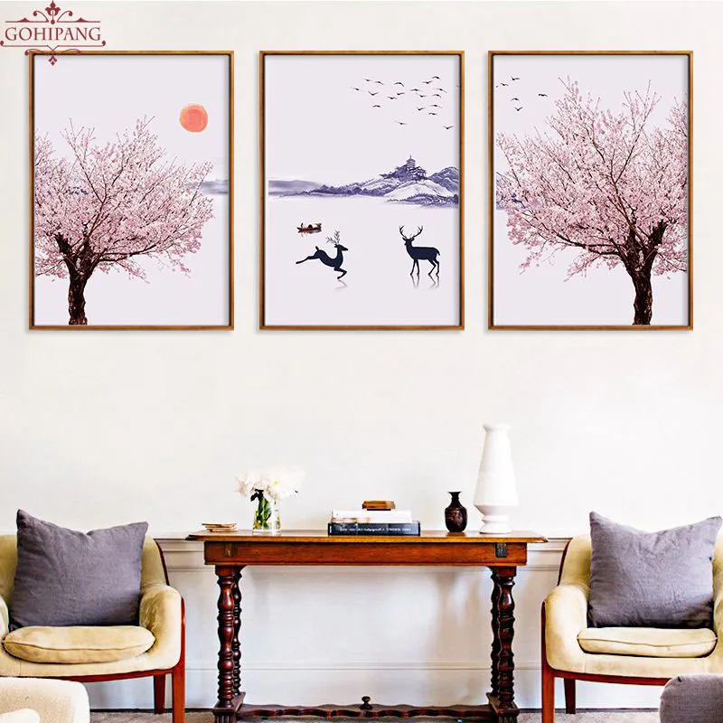 Gohipang Japanese Landscape Cherry Blossoms Canvas Paintings Flowers Mountain Abstract Poster Nordic Deer Wall Art Picture
Gohipang Japanese Landscape Cherry Blossoms Canvas Paintings Flowers Mountain Abstract Poster Nordic Deer Wall Art Picture