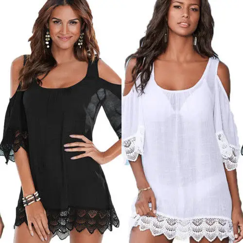 Women Lace Cold Shoulder Cover-ups Summer Kimono Beach Bikini Covers Swimwear Beachwear Tshirt
Women Lace Cold Shoulder Cover-ups Summer Kimono Beach Bikini Covers Swimwear Beachwear Tshirt