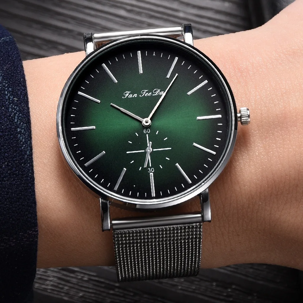 

FanTeeDa Men Wristwatch Fashion Luxury Mesh Belt Double Eye Dial Analog Quartz Watch Man Watches Mens 2019 relojes para hombre