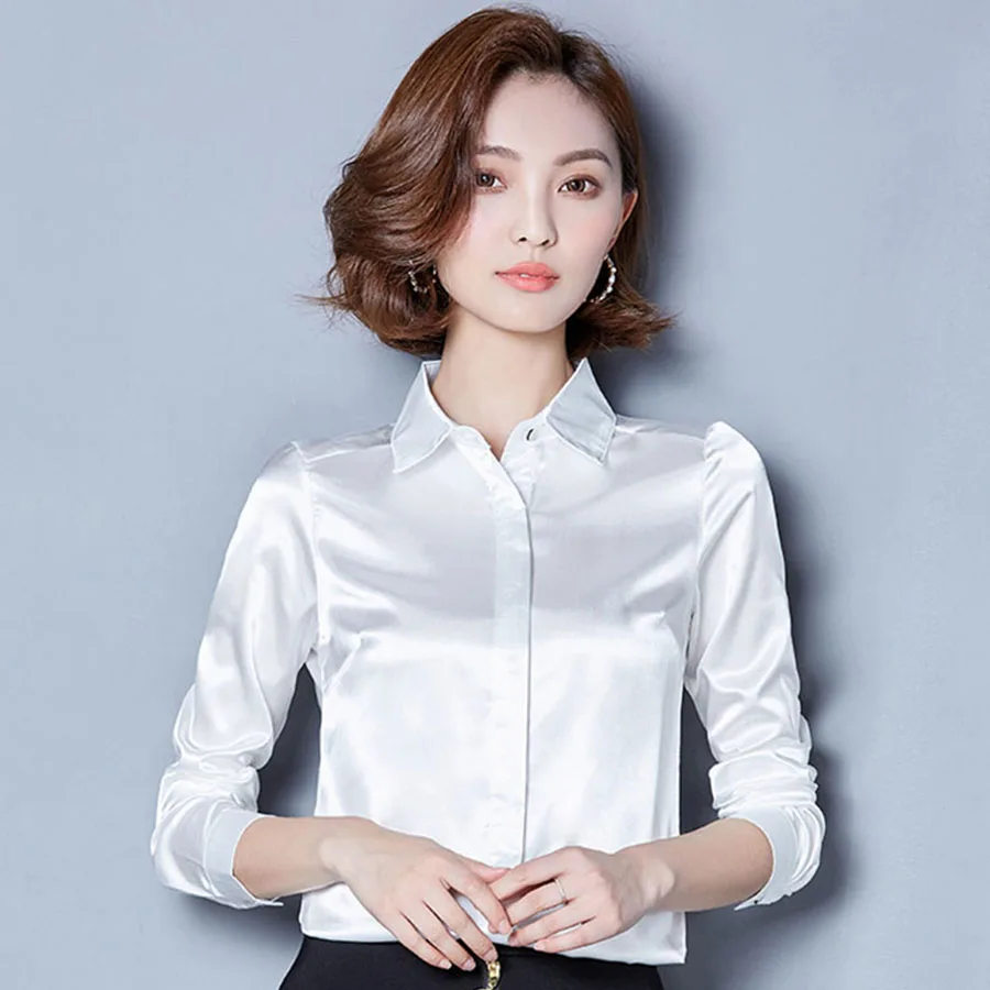 Women Silk Satin Blouse Long Sleeve Button Lapel Soild Shirts Womens Office Work Elegant Top High Quality Blouses Female 2019
Women Silk Satin Blouse Long Sleeve Button Lapel Soild Shirts Womens Office Work Elegant Top High Quality Blouses Female 2019