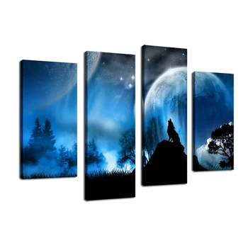 Canvas Art Wolf Howling in Midnight 4 Piece Painting Large Wall Art Print Blue Fancy Themed Modern Artwork for Home Decor
Canvas Art Wolf Howling in Midnight 4 Piece Painting Large Wall Art Print Blue Fancy Themed Modern Artwork for Home Decor