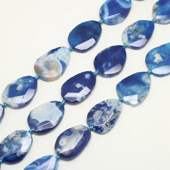 

Full strand Natural Agates Faceted Pear Shaped Beads DIY Bracelet strand,Blue Cherry Blossom Agates Cut Stones Spacers,EF201