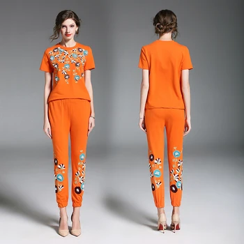 2018 autumn summer new embroidery European fashion manual nail bead two-piece clothing set leisure suits orange outfit vestido
2018 autumn summer new embroidery European fashion manual nail bead two-piece clothing set leisure suits orange outfit vestido