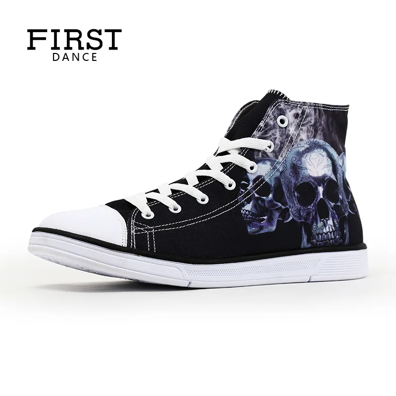 FIRST DANCE Punk Nice Skull Men Black Shoes Classic Canvas Men Casual Shoes Fashion High Top Shoes Men Printed Canvas Sneakers 14