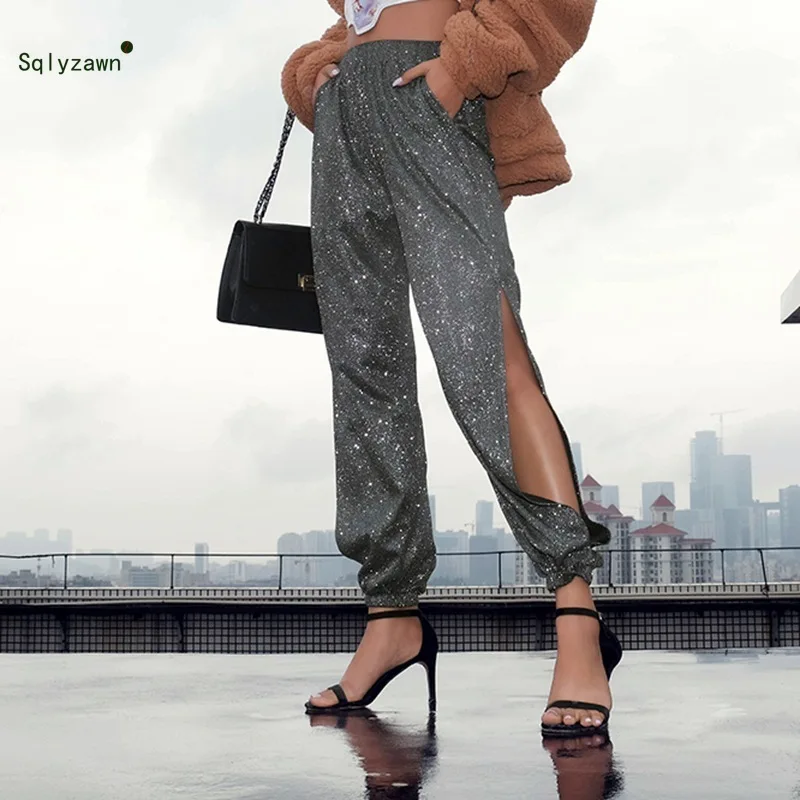Bright Silk Nightclub Reflective Trousers Women Sparkle Metallic Maxi Ladies Silver High Waist Pants Club Wear Stage Dance Pants
Bright Silk Nightclub Reflective Trousers Women Sparkle Metallic Maxi Ladies Silver High Waist Pants Club Wear Stage Dance Pants