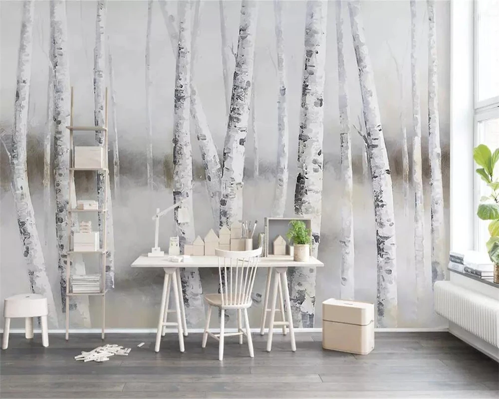 beibehang Custom wallpaper 3d photo murals elegant white birch grove painting style simple Nordic TV background wall paper mural
beibehang Custom wallpaper 3d photo murals elegant white birch grove painting style simple Nordic TV background wall paper mural