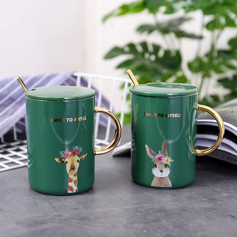 Animal Ceramic Mug Creative Mug With Lip Spoon (1)