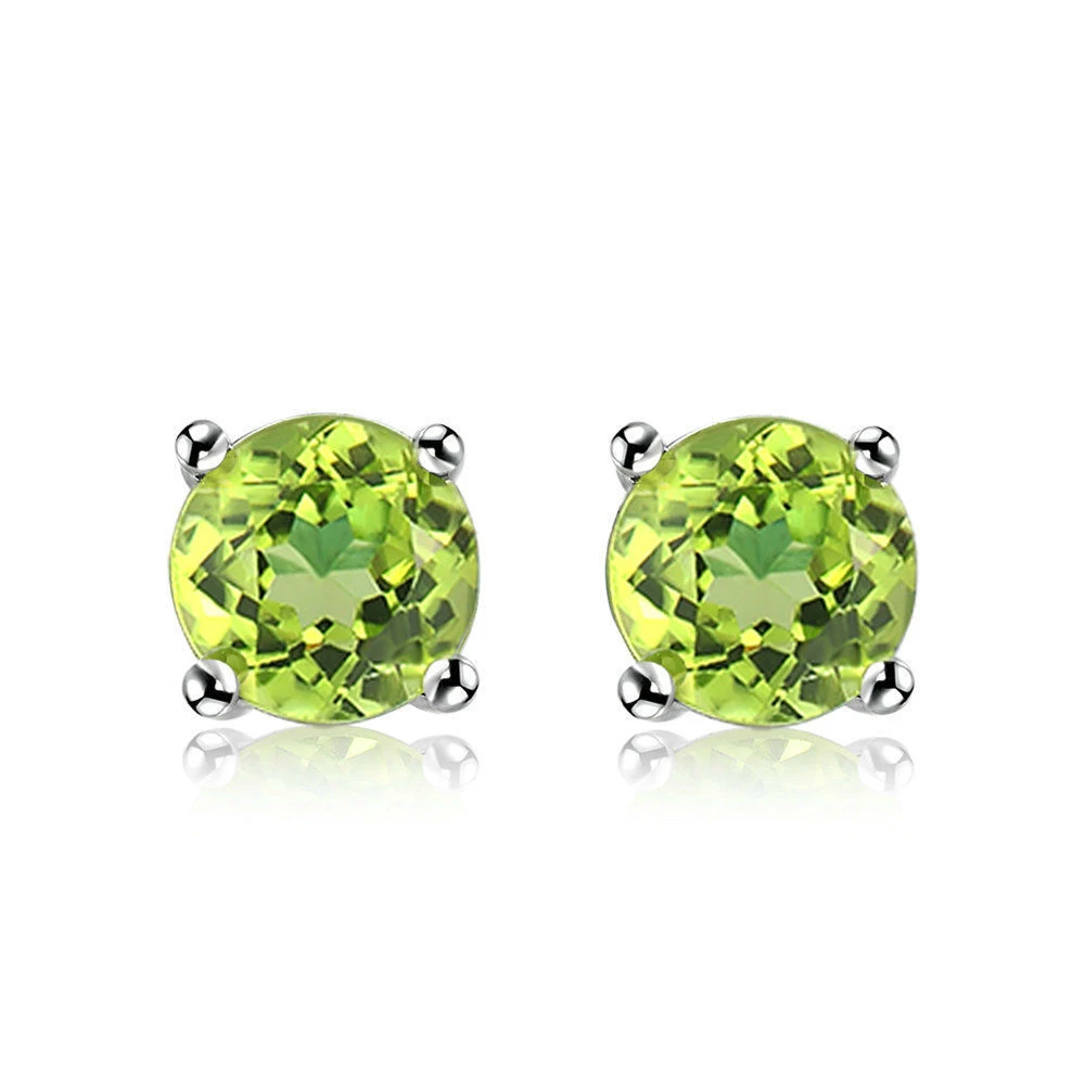 Hot Fire Natural Peridot Stud Earrings Silver Plated Jewelry Fabulous Olive Green Round Cubic Zirconia Earings Fashion | Украшения и
