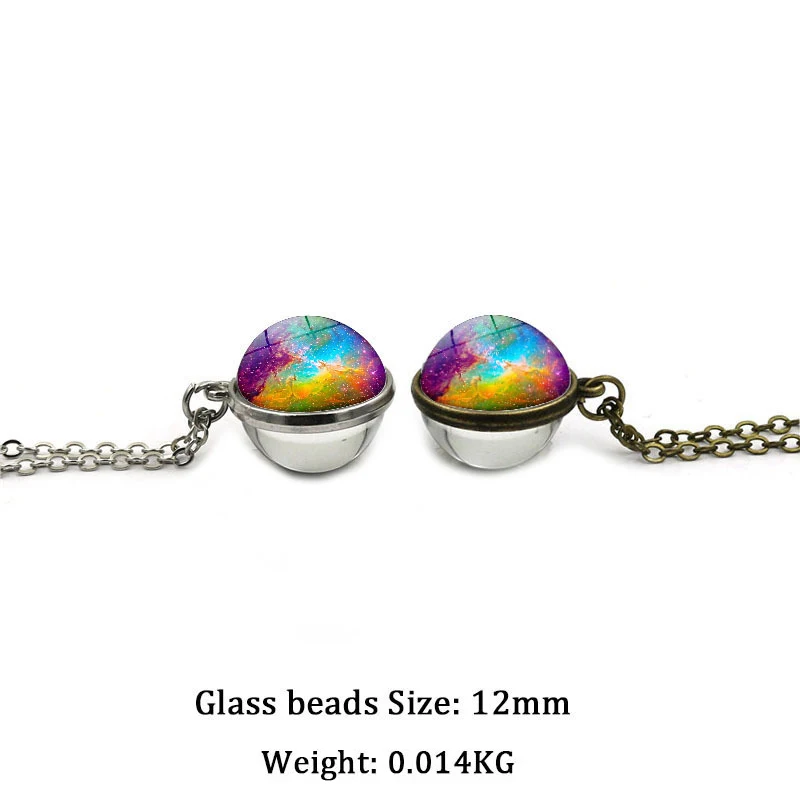 Qevila Hot Fashion Neckalces Cosmic space double-sided glass ball time gemstone Pendant Necklace galaxy nebula for women Jewelry (1)