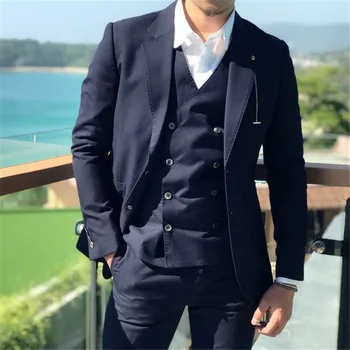 High quality latest design navy blue men's custom slim 3 piece set wedding fashion groom dress party suit men's clothing
High quality latest design navy blue men's custom slim 3 piece set wedding fashion groom dress party suit men's clothing