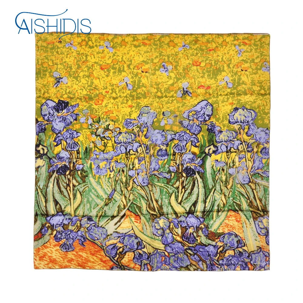 Women Handkerchief 100% Real Silk Scarf Hand Rolled Edges Flower Wraps & Scarves Famous Works - Van Gogh's Irises 1890
Women Handkerchief 100% Real Silk Scarf Hand Rolled Edges Flower Wraps & Scarves Famous Works - Van Gogh's Irises 1890
