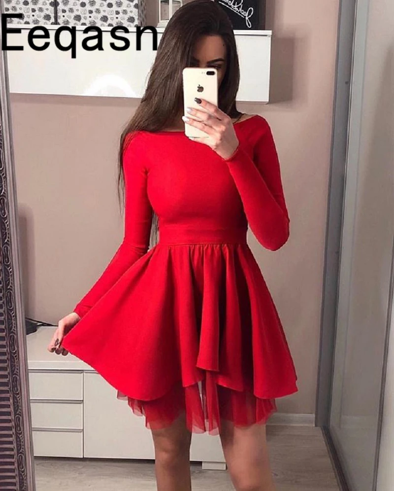 Off Shoulder Long Sleeve Short Elegant Cocktail Dresses vestidos coctel mujer 2019 A Line Red Graduation Dresses Custom Size
Off Shoulder Long Sleeve Short Elegant Cocktail Dresses vestidos coctel mujer 2019 A Line Red Graduation Dresses Custom Size
