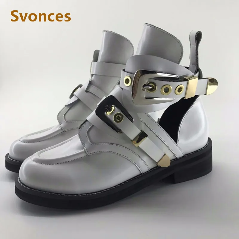 Knitted Women Boots Luxury Metal Gold Buckle Design Genuine Leather White Hollow Flats Shoes Women New Cut-outs Motorcycle Shoes
Knitted Women Boots Luxury Metal Gold Buckle Design Genuine Leather White Hollow Flats Shoes Women New Cut-outs Motorcycle Shoes