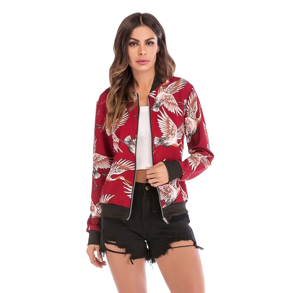 2018 Autumn Winter Crane Print Women Coats Bomber Jackets Stand Collor Ribbed Long Sleeve Cardigans Jeans Harajuku Outerwear
2018 Autumn Winter Crane Print Women Coats Bomber Jackets Stand Collor Ribbed Long Sleeve Cardigans Jeans Harajuku Outerwear