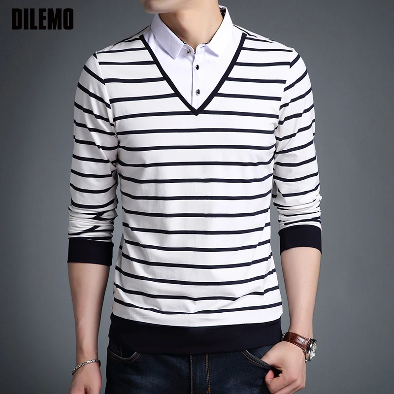 2019 New Fashion Brand T Shirts Mens Korean Striped Street Wear Tops Trending Turn-down Collar Long Sleeve Tshirts Mens Clothing
2019 New Fashion Brand T Shirts Mens Korean Striped Street Wear Tops Trending Turn-down Collar Long Sleeve Tshirts Mens Clothing
