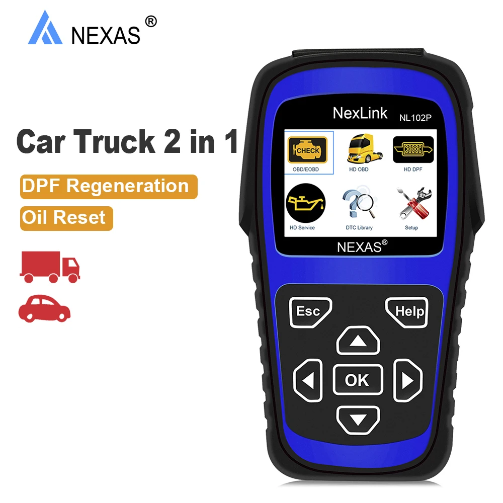 NEXAS NL102P Car+Truck Scanner 2 in 1 Diesel Car Diagnostic Tool OBD2 Auto Scanner Fault Code DPF Oil Reset for Volvo Daf Iveco
NEXAS NL102P Car+Truck Scanner 2 in 1 Diesel Car Diagnostic Tool OBD2 Auto Scanner Fault Code DPF Oil Reset for Volvo Daf Iveco
