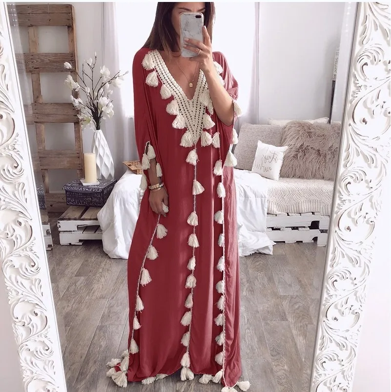 Plus Size 4XL 5XL Summer Tassels Loose Bohemian Maxi Dresses for Women Solid Middle Eastern Muslim Islamic Beach Dresses
Plus Size 4XL 5XL Summer Tassels Loose Bohemian Maxi Dresses for Women Solid Middle Eastern Muslim Islamic Beach Dresses