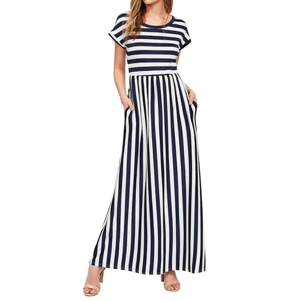 FEITONG Elastic Waist Striped Maxi Dress Women Fashion Pockets Short Sleeve O-Neck Dresses 2018 Summer Casual Dress Vestidos0120
FEITONG Elastic Waist Striped Maxi Dress Women Fashion Pockets Short Sleeve O-Neck Dresses 2018 Summer Casual Dress Vestidos0120