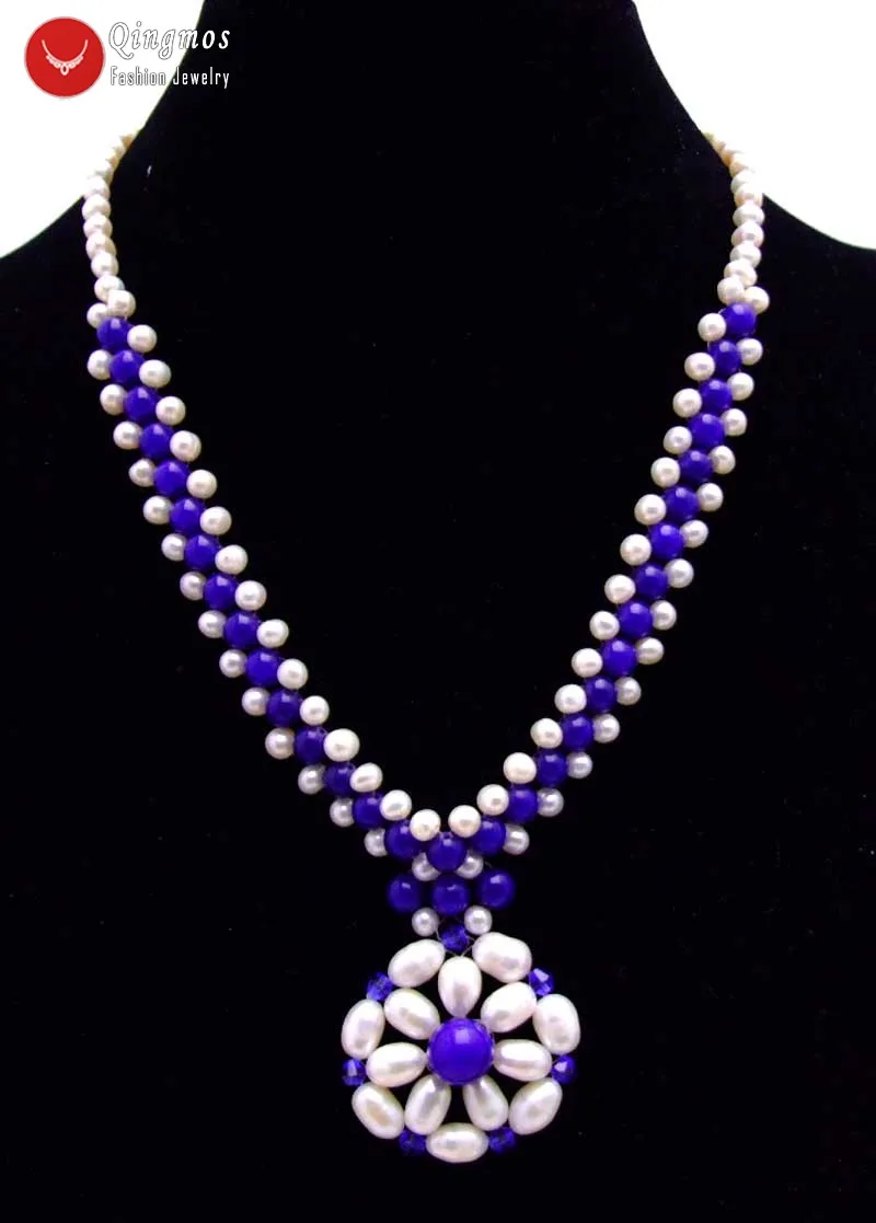 Qingmos Natural Pearl Necklace for Women with Handwork Weaving 5-6mm White Pearl & Flower Blue Jades Pendant Necklace Jewelry
Qingmos Natural Pearl Necklace for Women with Handwork Weaving 5-6mm White Pearl & Flower Blue Jades Pendant Necklace Jewelry