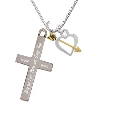 Open Heart with Gold Tone Arrow - Bless and Keep You - Cross Necklace (1)