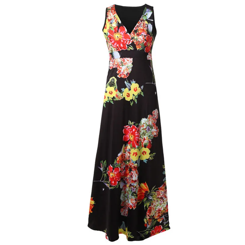 Fashion summer dress 2018 beach dress Women Boho Maxi Summer Beach Long Cocktail Party Floral Dress sexy dress vestido J08#N (4)