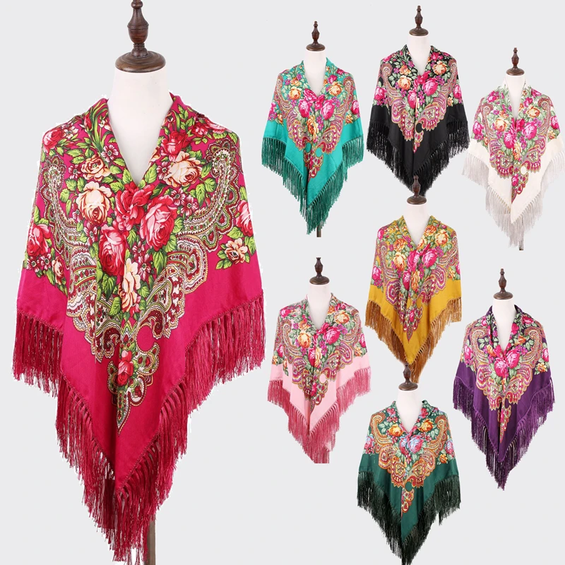 Women Flower Printing Russian Shawl Square Scarf Long Tassel Handkerchief Oversized Floral Palatine Wrap Cape Stole 135*135CM
Women Flower Printing Russian Shawl Square Scarf Long Tassel Handkerchief Oversized Floral Palatine Wrap Cape Stole 135*135CM